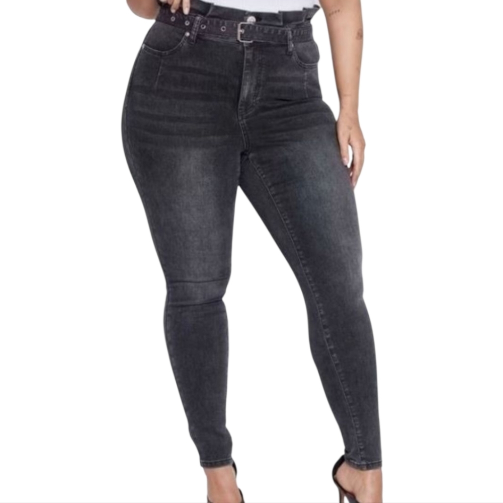 Fashion to Figure Ultra High Rise Paperbag Waist Belted Skinny Jeans size 18 new
